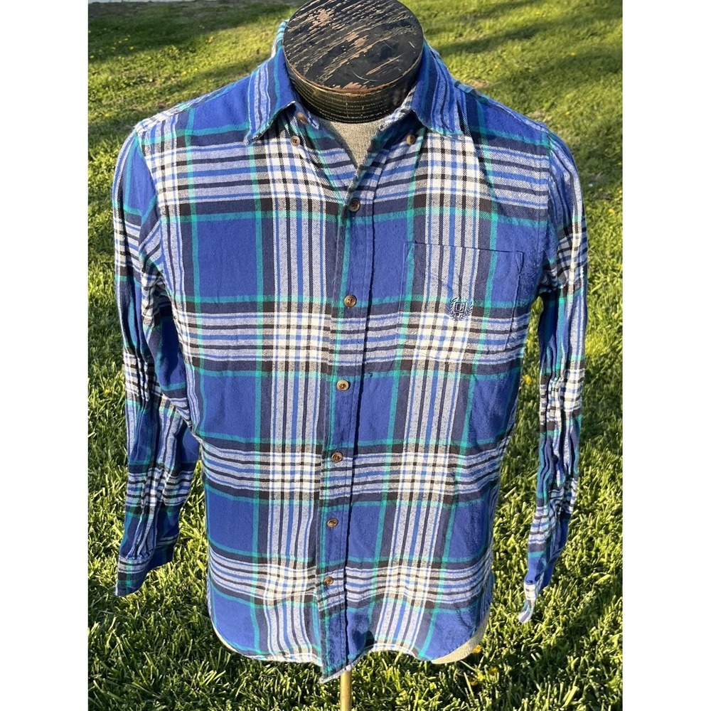 Chaps Shirt Mens Small Blue Plaid Flannel‎ Button Front Long Sleeve Casual